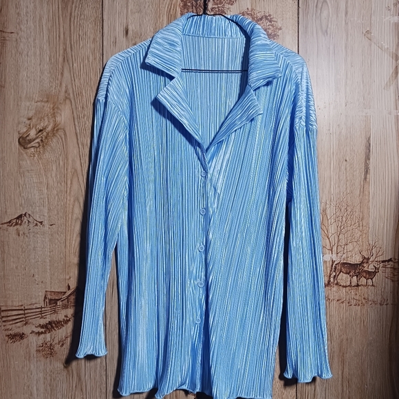 No Brand Crinkle Pleated Lounge Wear Button Down Shirt Size Medium - Picture 1 of 7